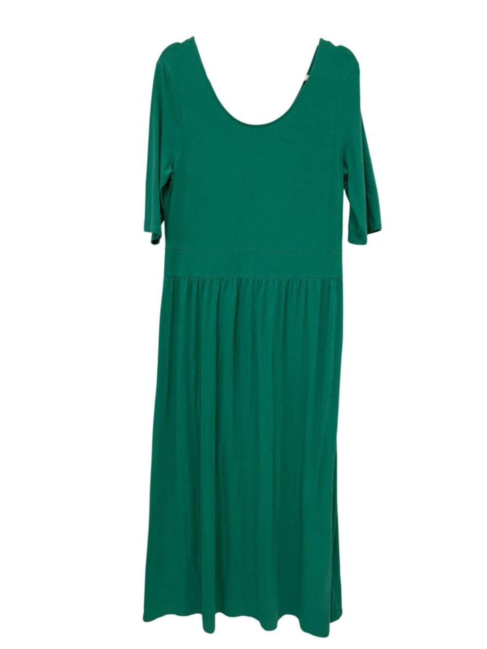 Garnet Hill Midi Dress XL Scoop Neck Elbow Sleeve Green Cotton Blend Stretch
